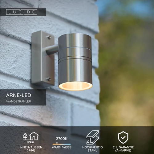 Lucide ARNE-LED - Wandstrahler / Wandleuchte Innen/Außen - Ø 6,3 cm - LED - GU10 - 1x5W 2700K - IP44 - Chrom Matt - USP